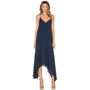 Three Eighty Two REVOLVE Grayson Maxi Dress Shark Bite Hem Navy Blue Size S NWT!